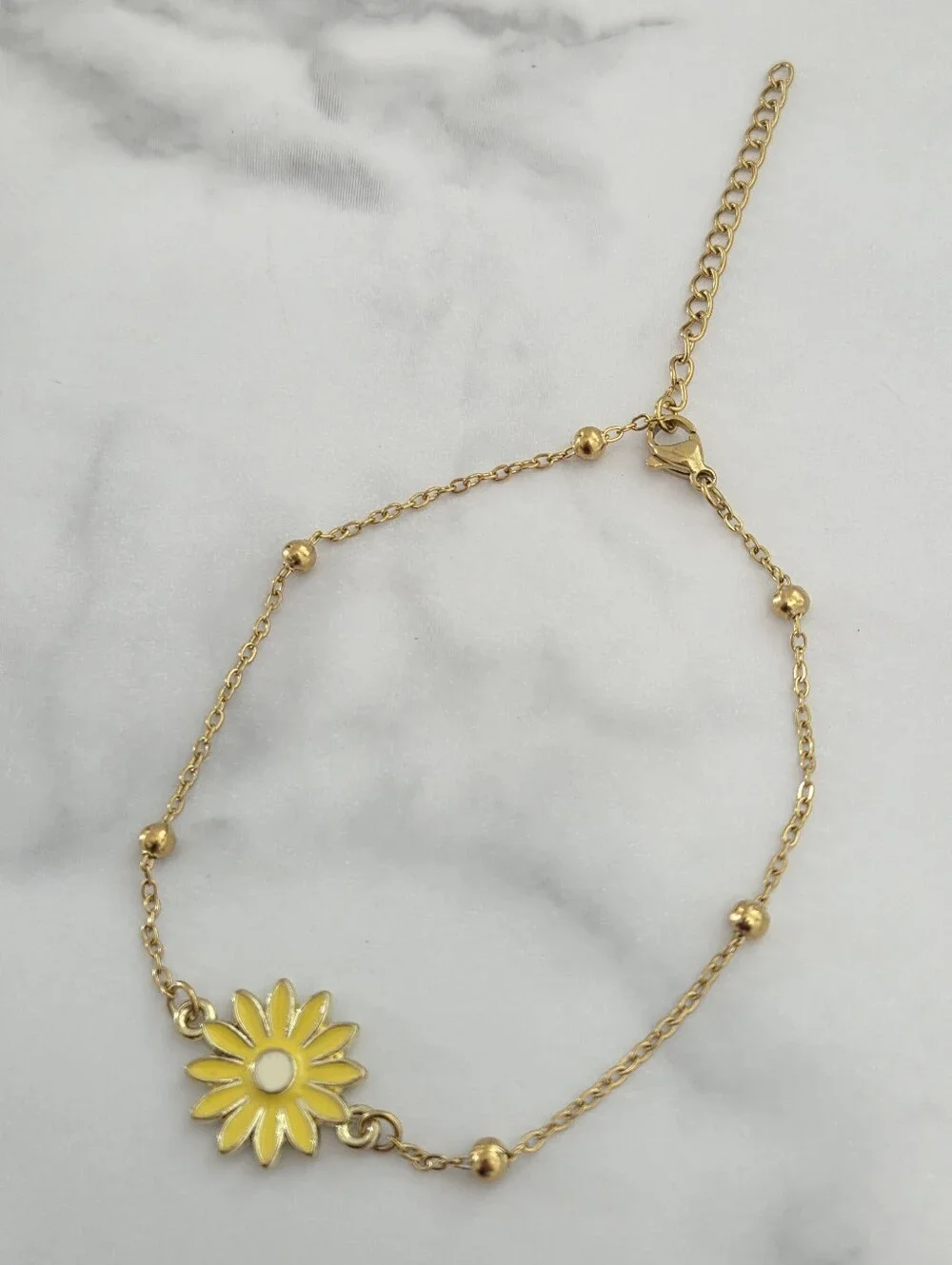 Gold Plated Sunflower Anklet Beaded Chain Dainty Boho Jewelry Foot Chain